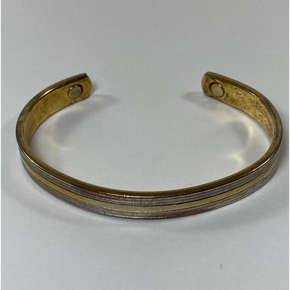 24 kt Gold Electroplated and Silver Toned Magnetic Cuff Bracelet - Picture 2 of 8